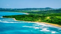 Jungle and beach beside clear blue Caribbean waters, Luquillo, Puerto Rico Aerial Stock Photos | AX102_053.0000000F