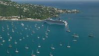 Cruise ship and sailboats in turquoise blue Caribbean waters, Charlotte Amalie, St Thomas Aerial Stock Photos | AX103_005.0000000F