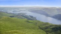 Loch Lomond lake seen from Ben Lomond in Scottish Highlands, Scotland Aerial Stock Photos | AX110_055.0000144F
