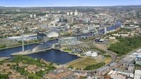 The River Clyde, arena and concert hall in Glasgow, Scotland Aerial Stock Photos | AX110_204.0000273F