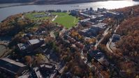 The United States Military Academy by the Hudson River in Autumn, West Point, New York Aerial Stock Photos | AX119_174.0000216F