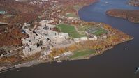 The campus of the West Point Military Academy in Autumn, West Point, New York Aerial Stock Photos | AX119_182.0000000F