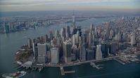 Lower Manhattan and the Hudson River in Autumn, New York City Aerial Stock Photos | AX120_093.0000145F