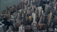 Lower Manhattan skyscrapers and high-rise buildings in Autumn, New York City Aerial Stock Photos | AX120_097.0000028F