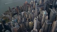 A view of Lower Manhattan skyscrapers and high-rise buildings in Autumn, New York City Aerial Stock Photos | AX120_097.0000283F
