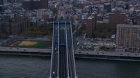 Manhattan Bridge at sunset in New York City Aerial Stock Photos | AX121_025.0000168F