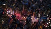 A bird's eye of Times Square at sunset in Midtown Manhattan, New York City Aerial Stock Photos | AX121_106.0000271F