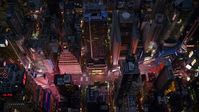 Looking down on Times Square at Sunset in Midtown Manhattan, New York City Aerial Stock Photos | AX121_107.0000048F