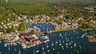 A harbor and coastal community surrounded by trees in autumn, Manchester-by-the-Sea, Massachusetts Aerial Stock Photos | AX147_068.0000000