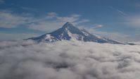 The summit of Mount Hood with snow and low clouds, Mount Hood, Cascade Range, Oregon Aerial Stock Photos | AX154_070.0000000F