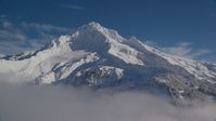 The top of snow-covered Mount Hood, Cascade Range, Oregon Aerial Stock Photos | AX154_078.0000345F