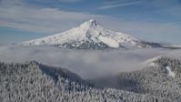 Low clouds and snowy forest at the base of Mount Hood, Cascade Range, Oregon Aerial Stock Photos | AX154_111.0000000F