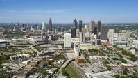 Midtown skyscrapers with Downtown Atlanta in the distance, Georgia Aerial Stock Photos | AX37_011.0000045F
