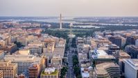 The White House, Washington Monument, and Jefferson Memorial, Washington D.C., sunset Aerial Stock Photos | AXP076_000_0013F