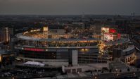 A view of Nationals Park during a baseball game, Washington, D.C., twilight Aerial Stock Photos | AXP076_000_0032F