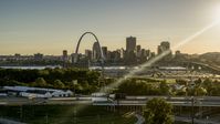The Gateway Arch and Downtown St. Louis at sunset, seen from East St. Louis, Illinois Aerial Stock Photos | DXP001_027_0004