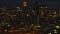 The city's skyline at twilight in Downtown Louisville, Kentucky Aerial Stock Photos | DXP001_096_0021