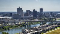The city's skyline and bridge in Downtown Memphis, Tennessee Aerial Stock Photos | DXP002_177_0002