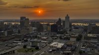 The city skyline and the setting sun, Downtown Memphis, Tennessee Aerial Stock Photos | DXP002_186_0002