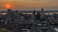 The downtown skyline and the setting sun, Downtown Memphis, Tennessee Aerial Stock Photos | DXP002_186_0003
