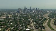 HD stock footage aerial video of following Almeda Road to approach the city skyline in Downtown Houston, Texas Aerial Stock Footage | AF0001_000258