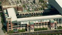 HD stock footage aerial video of Minute Maid Park in Downtown Houston, Texas Aerial Stock Footage | AF0001_000267