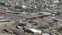 HD stock footage aerial video approach the Paso del Norte International Bridge / Santa Fe Street Bridge on the El Paso/Juarez Border Aerial Stock Footage | AF0001_000930