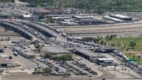 HD stock footage aerial video of a view of heavy traffic at the Bridge of the Americas on the El Paso/Juarez Border Aerial Stock Footage | AF0001_000938