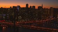 1080 stock footage aerial video of Downtown San Francisco, California at sunset seen from Bay Bridge Aerial Stock Footage | AI08_SF1_18