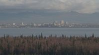 4K stock footage aerial video fly by Downtown Anchorage, Knik Arm of the Cook Inlet, Point MacKenzie, Alaska Aerial Stock Footage | AK0001_0595