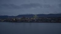 4K stock footage aerial video fly over Knik Arm of the Cook Inlet, winter, by Downtown Anchorage, Alaska, twilight Aerial Stock Footage | AK0001_0734