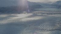 4K stock footage aerial video pan camera left along Knik Glacier to Chugach Mountains in snow, Alaska Aerial Stock Footage | AK0001_1384