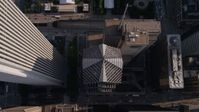 4.8K stock footage aerial video tilt to a bird's eye view of Two Prudential Plaza in Downtown Chicago, Illinois Aerial Stock Footage | AX0002_079
