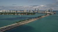5K stock footage aerial video of light traffic on the MacArthur Causeway heading to and from South Beach, Florida Aerial Stock Footage | AX0020_038