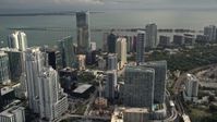 5K stock footage aerial video of Downtown Miami skyscrapers around the Four Seasons Hotel high-rise, Florida Aerial Stock Footage | AX0021_082E