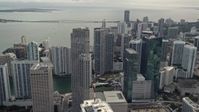 5K stock footage aerial video fly over Bayfront Park to approach Southeast Financial Center in Downtown Miami, Florida Aerial Stock Footage | AX0021_099E