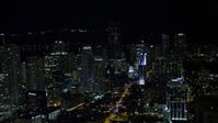 5K stock footage aerial video of Downtown Miami skyscrapers at nighttime in Florida Aerial Stock Footage | AX0023_017