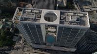 5K stock footage aerial video approach 500 Brickell West Tower, tilt to bird's eye view, Downtown Miami, Florida Aerial Stock Footage | AX0024_059