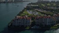 5K stock footage aerial video of orbiting condominiums on the shore, Fisher Island, Florida Aerial Stock Footage | AX0024_101