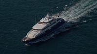 5K stock footage aerial video of flying by a Yacht, Atlantic Ocean, Miami, Florida Aerial Stock Footage | AX0024_111