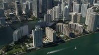 5K stock footage aerial video of flying by skyscrapers and Mandarin Oriental on Brickell Key, Downtown Miami, Florida Aerial Stock Footage | AX0031_036