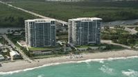 5K stock footage aerial video of tracking Renaissance on the Ocean condominium complexes, Hollywood, Florida Aerial Stock Footage | AX0031_098