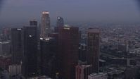 7.6K stock footage aerial video of US Bank Tower and the skyscrapers of Downtown Los Angeles, California early in the morning Aerial Stock Footage | AX0156_068