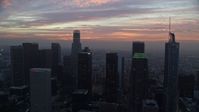 7.6K stock footage aerial video approaching US Bank Tower and high-rise buildings in Downtown Los Angeles, California early in the morning Aerial Stock Footage | AX0156_074