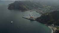 7.6K stock footage aerial video of the harbor and coastal town of Avalon, Catalina Island, California Aerial Stock Footage | AX0159_254