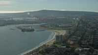 7.6K stock footage aerial video of office buildings and marina in Downtown Long Beach, California, with a view of the port Aerial Stock Footage | AX0161_004