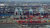 7.6K stock footage aerial video of cargo containers and cranes at the Port of Los Angeles, California Aerial Stock Footage | AX0161_013