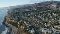 7.6K stock footage aerial video approaching and flying over homes near coastal cliffs in San Pedro, California Aerial Stock Footage | AX0161_019