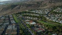7.6K stock footage aerial video passing hillside homes in San Pedro, California Aerial Stock Footage | AX0161_020