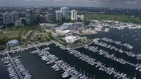 6.7K stock footage aerial video fly over marina to circle city hall, Miami, Florida Aerial Stock Footage | AX0172_008
